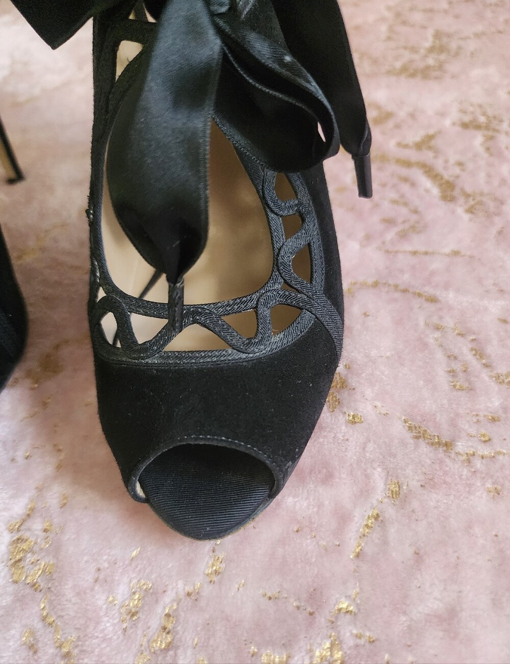 VALENTINO GARAVANI | Black Lace-Up Peep Toe Pumps - Picture 13 of 16
